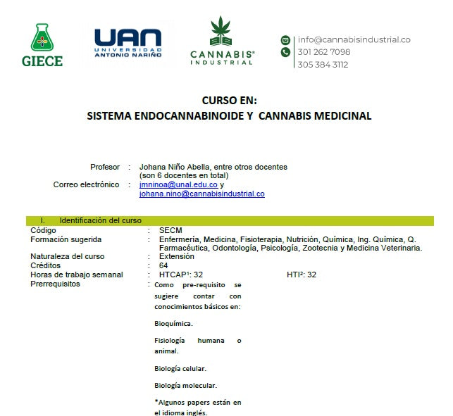 Curso en Sistema Endocannabinoide y Cannabis Medicinal